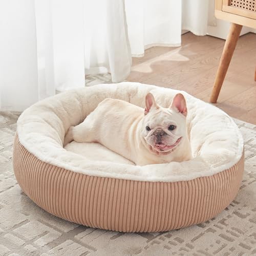 Image of 30 inches Donut Dog Bed for Medium Dogs,Calming Round Pet Bed with Removable & Washable Cover,Plush Faux Fur & Corduroy, Fits up to 30 lbs Pets(Brown,Medium)