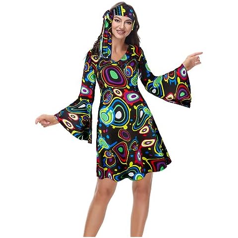 Parlsdy Women's 70s Disco Dress with Headband Cover
