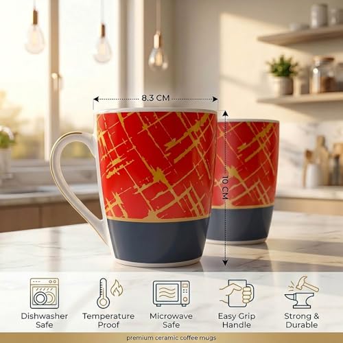 Image of UPC Premium Bone China Coffee Mug Set of 2 | Elegant Ceramic Tea & Coffee Cups for Home, Office & Cafe | Lightweight, Durable, Microwave & Dishwasher Safe Mug Set | Luxury Drinkware Collection