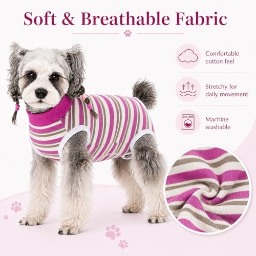 Image of Dog Surgery Recovery Suits, Sleeveless Dog Recovery Suit Female, E-Collar & Cone Alternative Surgical Suit for Small and Medium Dogs After Surgery, Striped Dog Onesie Pajamas