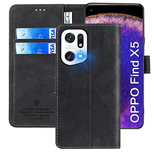 FMPCUON Handyhülle für Oppo Find X5,Oppo Find X5 Hülle [Flip Wallet Hülle][TPU Bumper Schutzhülle][Leder Folio Tasche] Etui Stand Klapphülle für Oppo Find X5,Schwarz