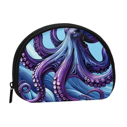 Portable Coin Purse Inkfish-Wave-Sea Mini Zippered Money Pouch Card Holder