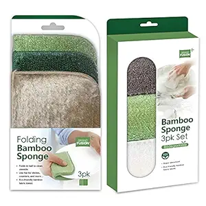 Biodegradable Heavy Duty Non Scratch Bamboo Dish Scrubber Pad Bundle to Get Dishes Cleaner. 3 Standard and 3 Folding Eco Friendly 100% Natural, Odor Free Plant Fiber Loofahs for Tough Baked On Messes