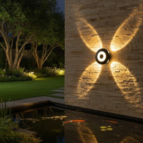 Image of FERA Waterproof Up Down Led Wall Lamp, Aluminium IP65 Body 4+1 Ray, Warm White, Indoor /Outdoor Decorative Wall Sconce Light, 2 Years Warranty(HaloBeam 4 Way Warm)