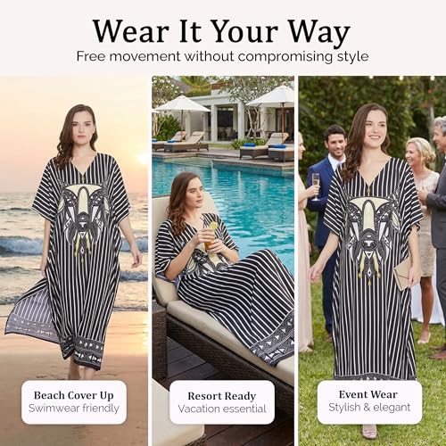 Image of Oussum Women Long Maxi Plus Size Polyester Kaftan Gown, Womens Kaftan Dresses Lounge Resort Wear, Plus Size Kaftan