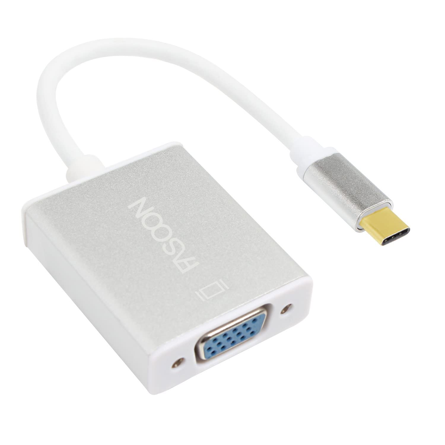 Ubersweet® Gold-Plated 1080p USB C to Vga Adapter, USB 3.1 Type C (Thunderbolt 3 Compatible) to Vga Adapter/Converter 2016 2017/ Pro/Chromebook Pixel/Galaxy S8/S8 Plus Etc (Silver)