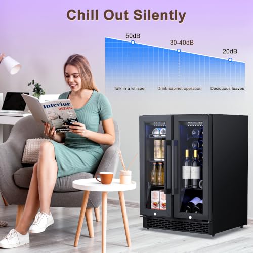 Image of Wine and Beverage Refrigerator with Glass Door, 24 Inch Cooler Fridge