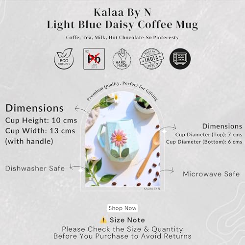 Image of Handmade Ceramic Mug 3D Daisy Flower Design Coffee Tea Cup 240 ml Gift for Coffee Lovers Kitchen Decor (Pink /Light Blue /Yellow /Grey) (Light Blue)