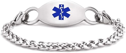 Miniatura 2 de Pulseras de emergencia finas con grabado gratuito para mujer, cadena de trigo de acero inoxidable, pulseras de alerta médica, pulsera