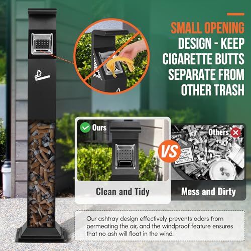 Image of AIWFL Commercial Trash Disposal with Removable Inner Barrel, Lock Design, Standing Metal Ash Receptacle for Outside Sidewalk Office Restaurant Bar Convenience Store