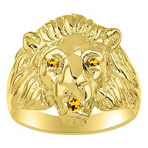 Rylos Lion Head Ring Gemstones in Eyes & Mouth - #1 in Men's Jewelry; Sizes 8-13 set in Yellow Gold Plated Silver