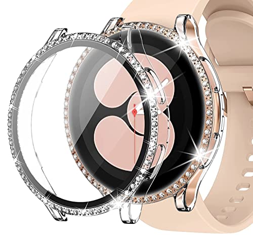 Miimall Compatible con Samsung Galaxy Watch 4 40mm Funda con Protector de Pantalla Vidrio Templado, Diamantes de Cristal Bling PC Protección Completo Carcasa para Galaxy Watch 4 40mm-Transparente Cover