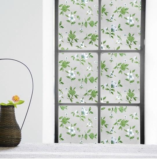 Image of SUNBIRD Frosted Glass Window Film Decorative Non-Adhesive Bathroom Privacy Stained Glass Window Sticker for Home and Office, (24in x 3 ft, Jasmine White)