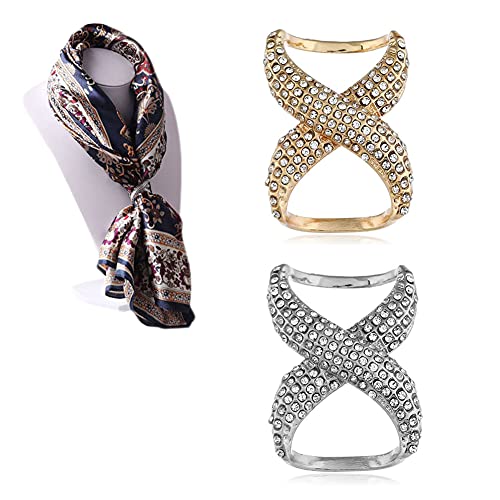 VASANA 2 PCS Scarf Buckle Fashion Rhinestone Inlayed Scarf Ring Buckle Silk Scarf Clasp Clips Clothing Wrap Holder for Neckerchief Shawl