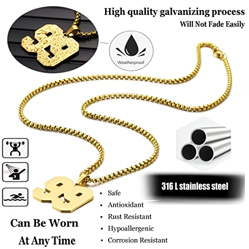 Skqir Number Necklace For Men Baseball Gold Baseball Jersey Number Pendant For Athletes Number Chain For Boys Sport Stainless Steel（Number：13 #TOP6
