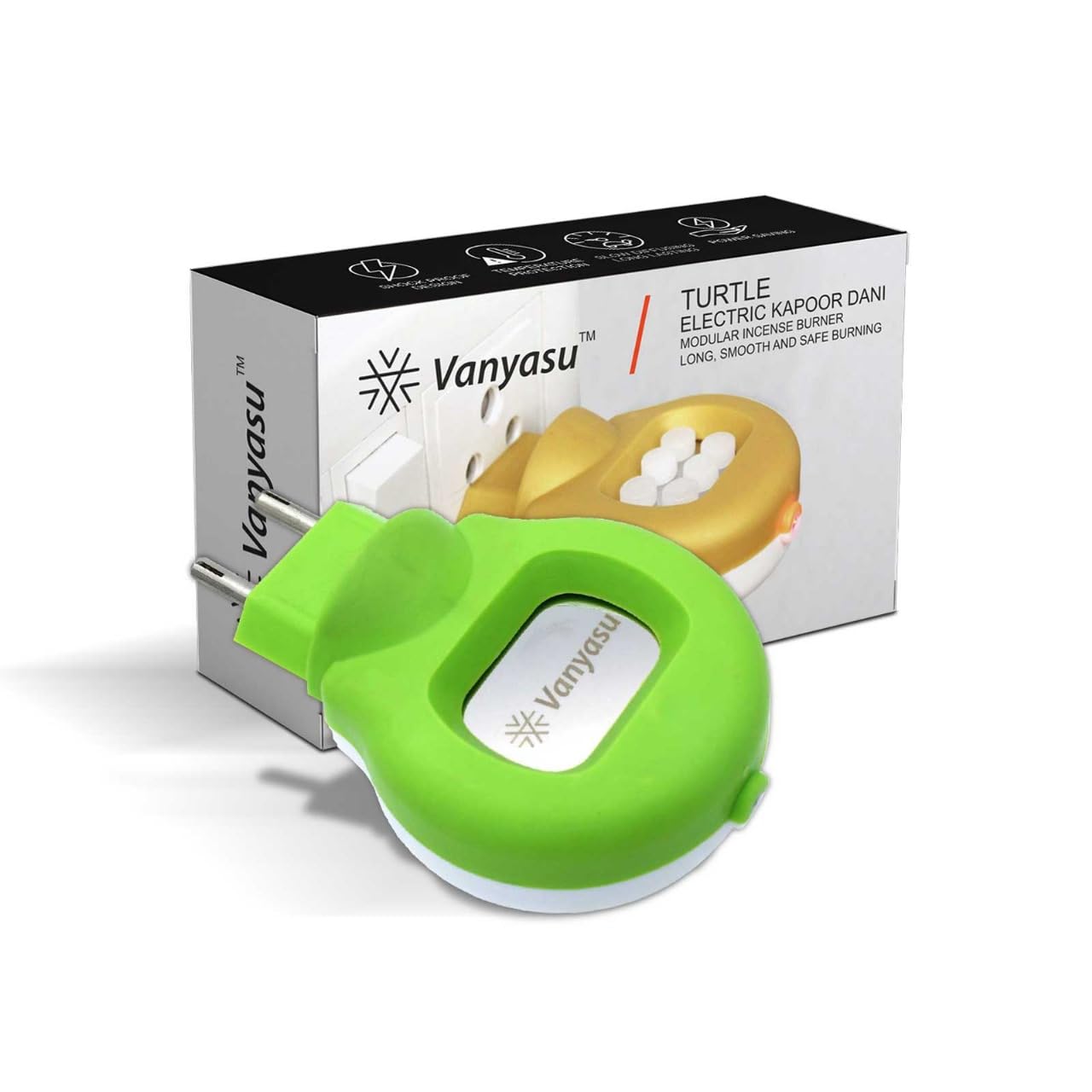 Turtle Electric Kapoor Dani | Lemon Green | Heavy Duty Slow Camphor Burner | Long-Lasting Room Freshener