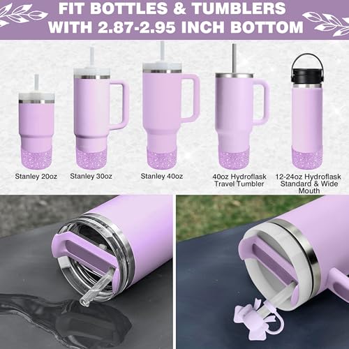 Hpebl 9PCS Purple for Stanley Cup Accessories Set Bling Initials Bow Charms for Stanley Decorations 30/40 Oz Tumbler Accessories Including Bow Straw Topper, Handle Strap, Spill Stopper（Letter R） - image 4