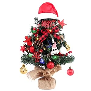 Mini Christmas Tree, 22 Inch Small Christmas Tree with Lights Xmas Hat Tree Top and Mini Christmas Tree Ornaments…