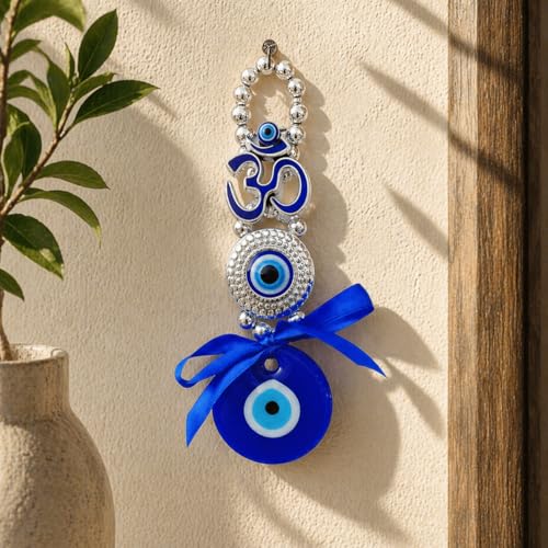Image of Jaipur Ace Elegant Blue Evil Eye Wall Hanging Nazar Charm with Bells & Tassel for Home Decor, Entrance Protection, Lucky Feng Shui Hanging Ornament Gift for Positive Energy (Evil Eye 2)