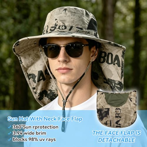 Image of ALANDUO Wide Brim XXL Sun Hats for Men Big Head, UPF 50+ Fishing Sun Hat with Neck Face Flap, Safari Boonie Hat for Men Women