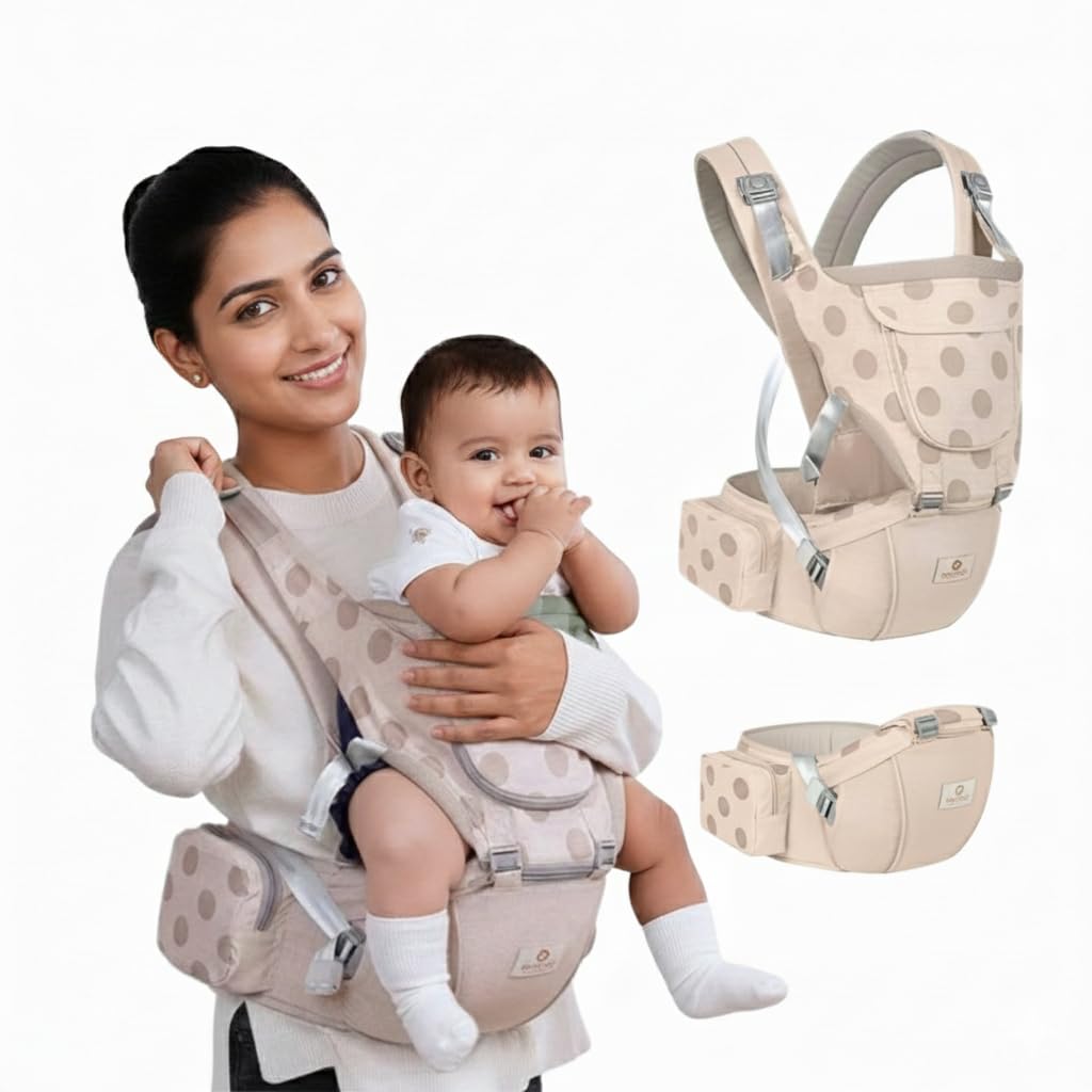OBABY Carrier Hip Seat Baby Carrier with 5 Carry Positions, Baby Carrier with Hip seat for 0 to 36 Months Baby, Adjustable New-Born to Toddler Carrier (Brown Spotted)
