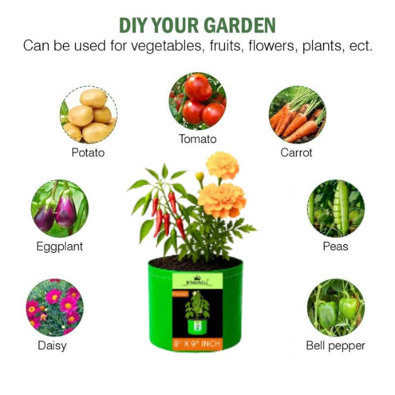 Image of Kingwell grow bags 9x9 inches pack of 20 Grow Bag For Terrace Garden Leafy Vegetable Plant Grow Bags Fruits Growing Containers For terrace Gardening