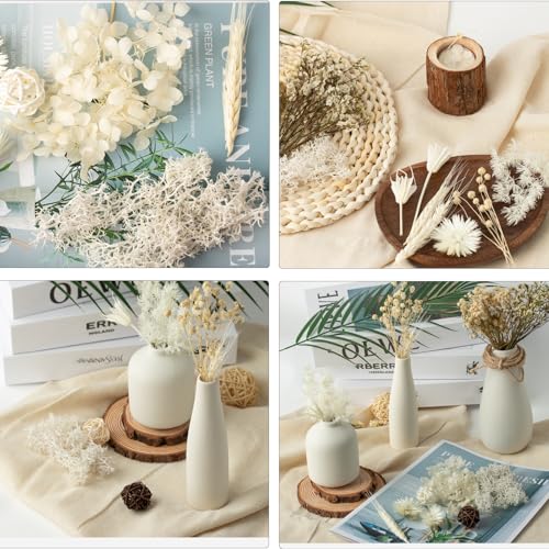 LAUMOE Getrocknete Blumen, Trockenblumen zum Basteln Mini Trockenblumen Set für DIY Epoxidharz Scrapbook Zubehör Handgemachte Heimdekoration Hochzeit (Weiß)