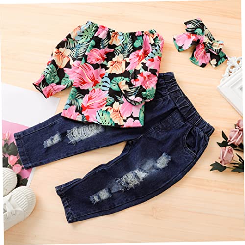 Murezima Ensemble de Tenues de Filles, des vêtements de Petite Fille déclenchés à l'épaule à roulettes à Carreaux Blue Toddler Girl Tenues 3PCS 80cm, Petite Girls Tissu Cover