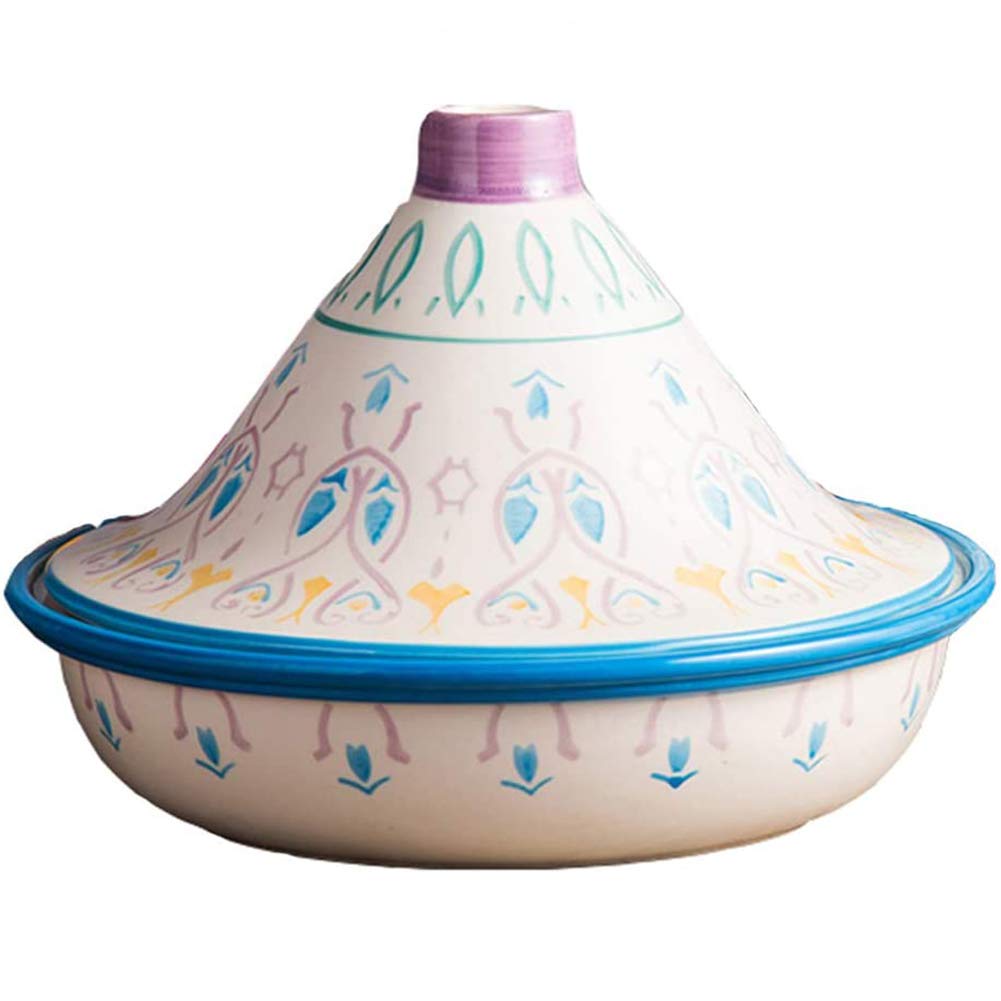 Hand Made And Painted Tagine Pot, Ceramic Pots for Cooking and Stew Casserole Slow Cooker Cooking Pot, Without Lead Cooking Healthy Food,B
