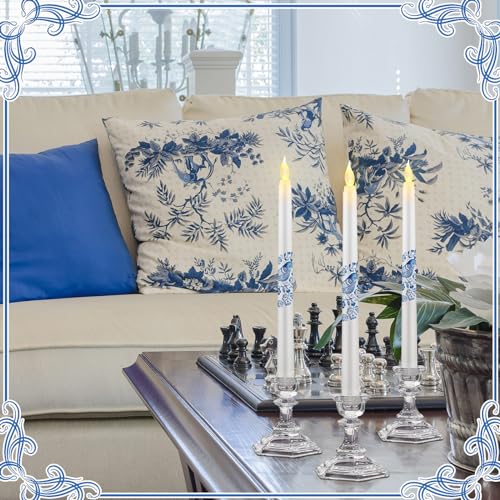Image of Conelist 6 Pcs Chinoiserie Flameless Candles 10 Inch Blue and White Candles Battery Operated LED Candlesticks Chinoiserie Decor for Wedding Table Centerpiece Home Party Decor Gifts