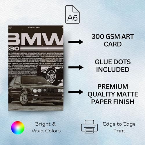 Image of Posters Inc 54 Pcs Vintage Super Cars Posters for Wall Art Collage Kit, Car Pictures and Photos for Room Decor Aesthetic, Small Mini Gaming Poster 300 GSM Matte Paper A6 Size 4x6 Inch with Glue Dots