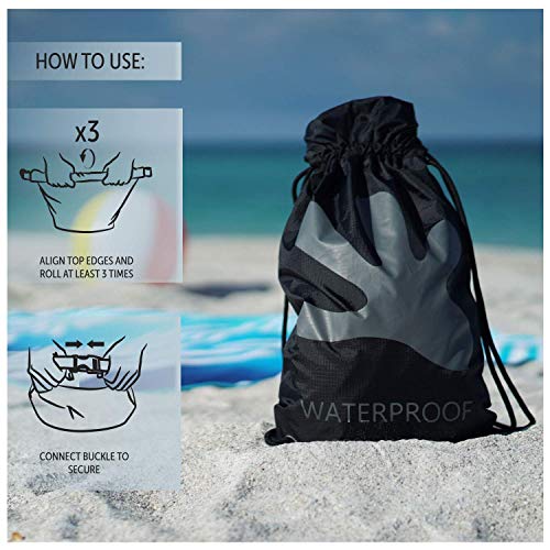 geckobrands 10l drawstring travel backpack  waterproof lightweight dry bag for beach hiking and light water activities
