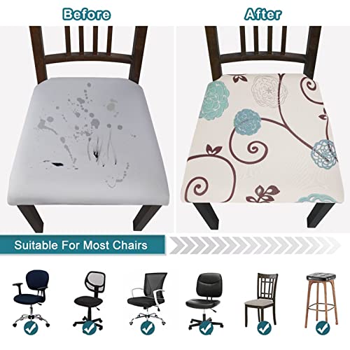 Image of SearchI Seat Covers for Dining Room Chairs Stretch Printed Chair Seat Covers Set of 4, Removable Washable Upholstered Chair Seat Protector Cushion Slipcovers for Kitchen, Office(Ball Flower)