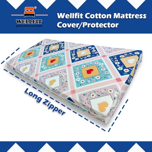 Image of WELLFIT Premium Glace Cotton 300 TC Mattress Cover /Protector for Queen Size Bed with Zip /Chain /5x6.5 ft / 60x78x6 inch