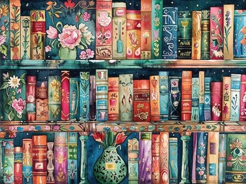 DIYCYCY Bookshelf Diamond Art Kits for Adults,5D Diamond Painting Kits for Beginners,Round Full...