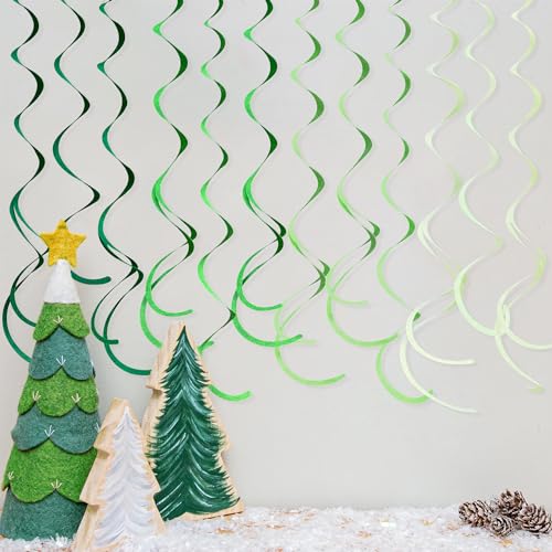 Image of 36Pcs Green Hanging Swirl Decorations Ombre Green Felt Swirl Streamer Spiral Ceiling Garland for Spring Summer Birthday Wedding Graduation Christmas St Patrick's Day Holiday Party Supplies
