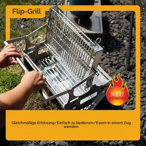 Holzkohlegrill, 360° Drehbarer Grill mit Abnehmbarer Auffangschale & Einstellbarem Stahlrahmen, Edelstahl-Wendezeile für Picknick & Gartenparty