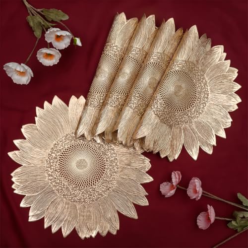 Image of Dakshya Industries Round PVC Table Placemat Set of 6 Waterproof Dining Table Mats, Gold