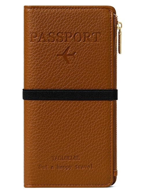 DOB SECHS Leather Passport Holder RFID Blocking Passport Wallet Case for Women, Travel Accessories Organizer Credit Cards Pouch Bag with ID Window+