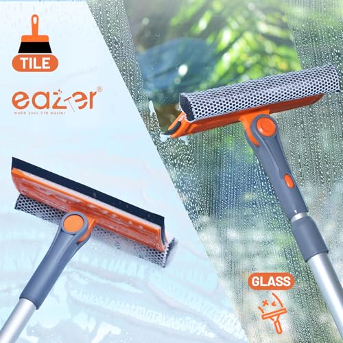Image of eazer Professional Window Squeegee, 2-in-1 Rotatable Squeegee for Window Cleaning Kit, Window Cleaner Tool, Window Washing Equipment Kit with Extension Pole (20''-30'') for Shower /Windshield