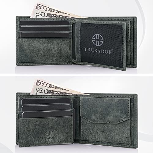 TRUSADOR Treviso Mens Wallets Bifold Leather with Coin Pocket Rfid Blocking (Green)2
