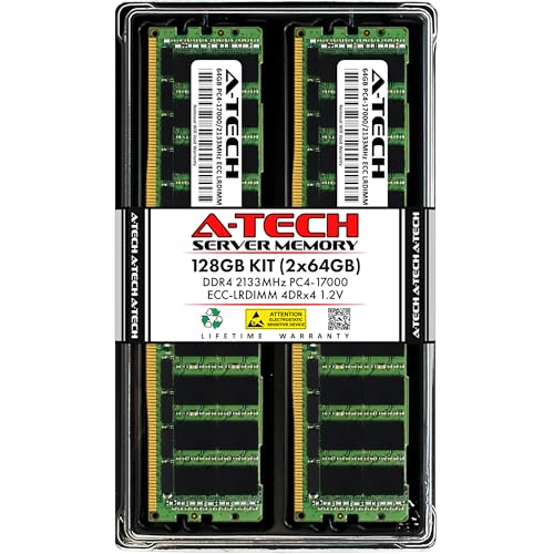 A-Tech 128GB Kit (2x64GB) DDR4 2133MHz PC4-17000 ECC LRDIMM 4Rx4 (4DRx4) Quad Rank 1.2V Load Reduced DIMM 288-Pin Server RAM Memory Upgrade Modules (A-Tech Enterprise Series)