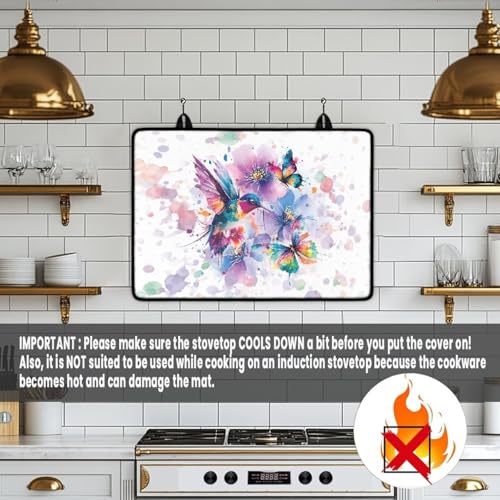 Image of Hummingbird Splash Stove Top Covers for Electric, Heavy Duty Silicone Glass Countertop Protector, Heat Resistant Range Ceramic Stove Top Covers Mat, Induction Cooktop Protector Home Decor