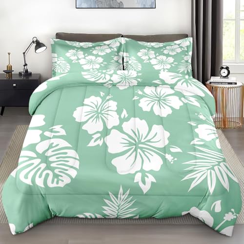 Pamnest Comforter Set Twin Size, Hibiscus Surf Floral Soft 2 Pcs Bedding for Kids and Adults, Hawaiian Hawaii Flower Comforter Set with Pillowcase, for Bedroom Bed Decor