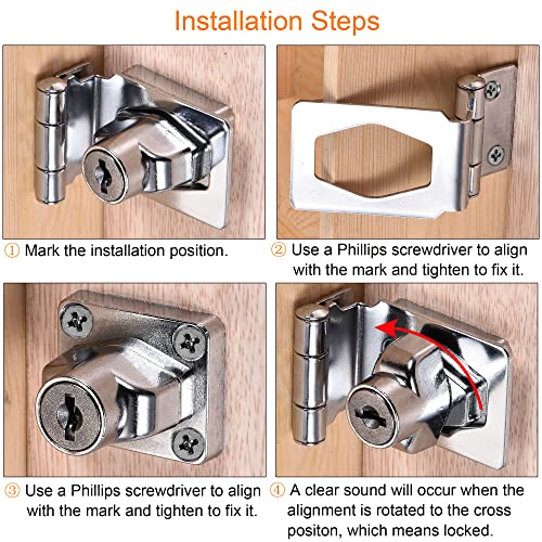 Image of MECCANIXITY 2.5 Inch Keyed Different Hasp Lock 90 Degree Chrome Plated Twist Knob for Cabinet Door Drawer, Silver Pack of 2