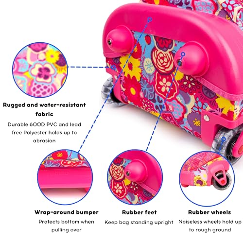 Image of J World Sunny Rolling Backpack for Kids. Roller Bag With Wheels, Poppy Pansy