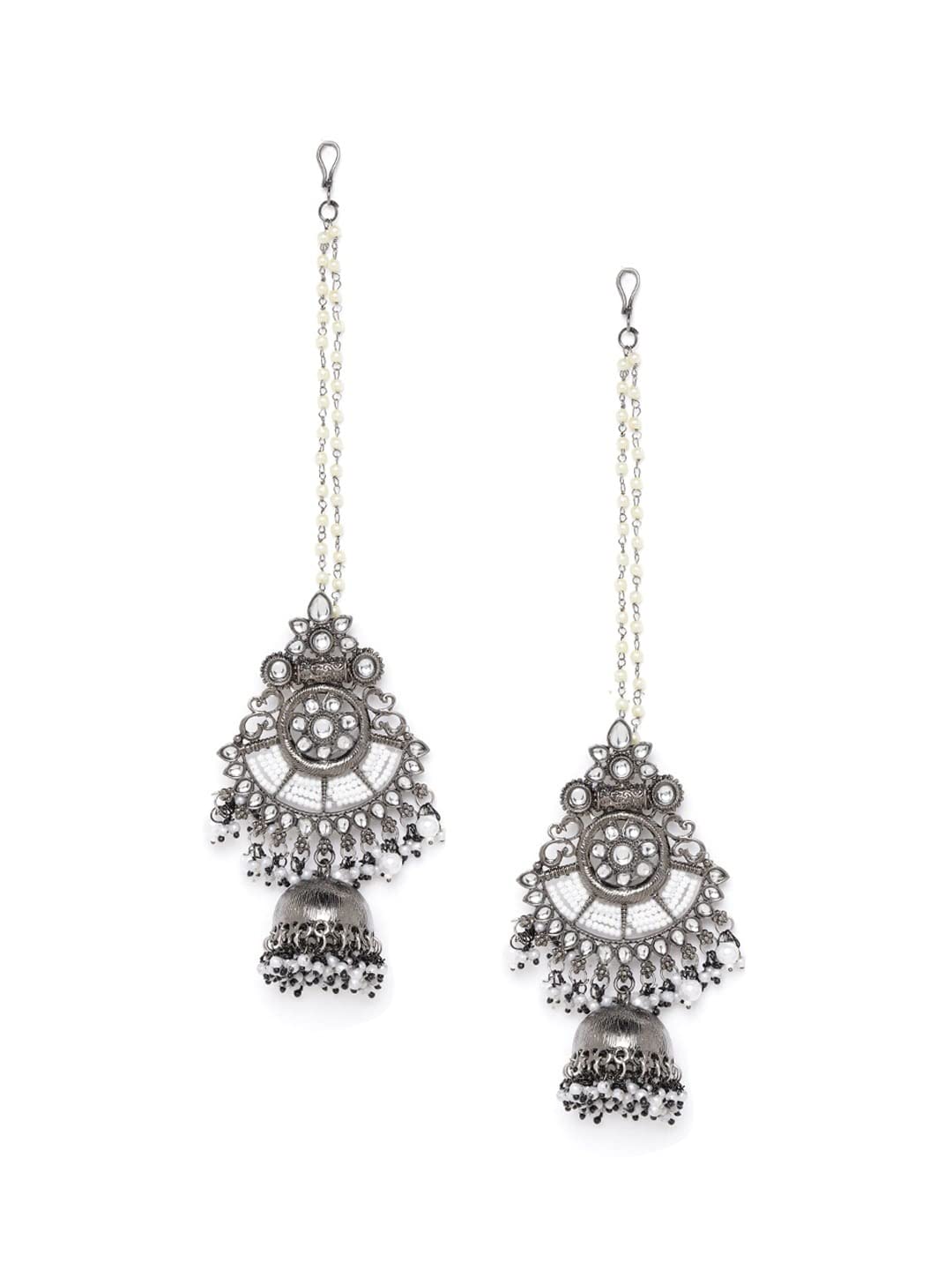 Priyaasi Rhodium-Plated Grey and Silver Kundan Jhumka Earring with chain (B0BLH6MHXF) Amazon Price History, Amazon Price Tracker