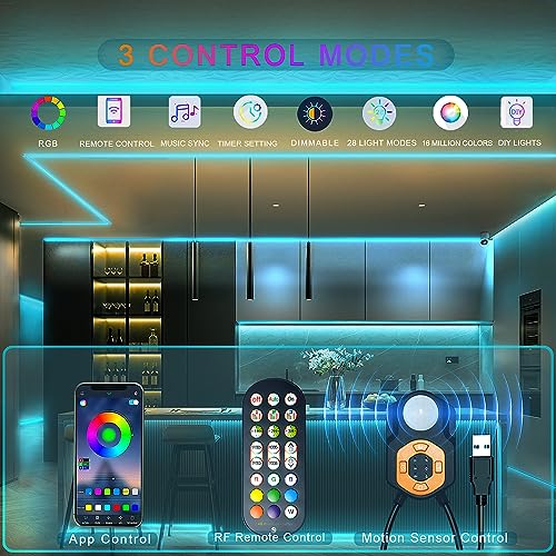 Tira LED RGB con sensor de movimiento 2x9.84ft Meiyue miniatura 4