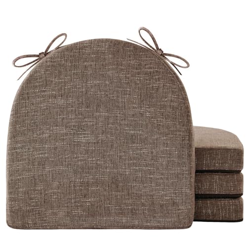 Image of IPYNBAP Chair Cushions for Dining Chairs, Kitchen Chair Cushions, 16'' x 16'' x 2'', Non Slip Indoor Seat Cushions, Chair Pads for Dining Chairs with Ties & Removable Cover, Set of 4, Brown