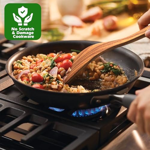 Premium Natural Teak Wooden Cooking Utensil Set with Holder – 10PCS Kitchen Spatulas and Spoons for Nonstick Cookware, Sturdy & Lightweight - Image 5